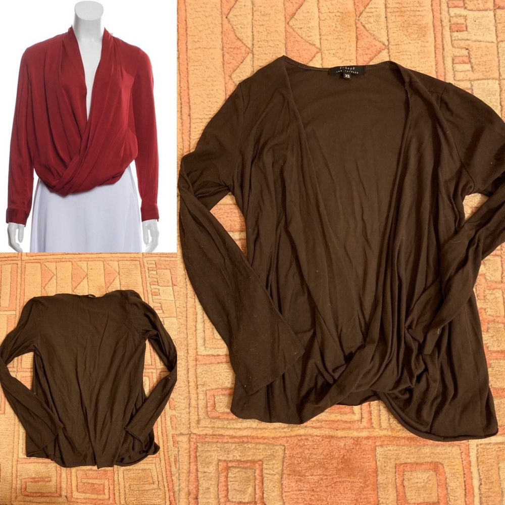 T-Bags faux crossover wrap long sleeve brown xs